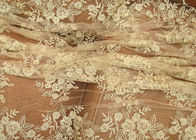 Gold Mesh Tulle Corded Lace Fabric with Floral Embroidery for Bridal Wedding Dress