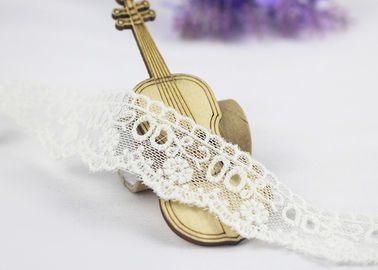Milk Silk Nylon Eyelet Wedding Lace Trim For Garment , Floral Embroidered Lace Ribbon