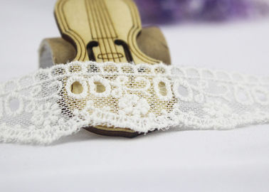 Milk Silk Nylon Eyelet Wedding Lace Trim For Garment , Floral Embroidered Lace Ribbon