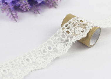 Milk Silk Nylon Eyelet Wedding Lace Trim For Garment , Floral Embroidered Lace Ribbon