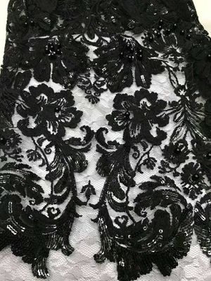 Shiny Sequin Embroidered Floral Beaded Bridal Lace Fabric