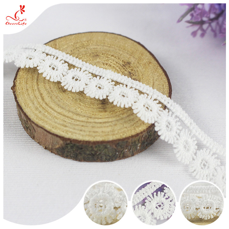 Machine Crocheted White Ribbon Lace Trim Water Soluble For Skirt