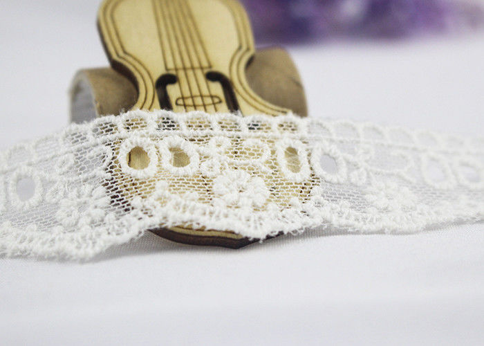 Milk Silk Nylon Eyelet Wedding Lace Trim For Garment , Floral Embroidered Lace Ribbon